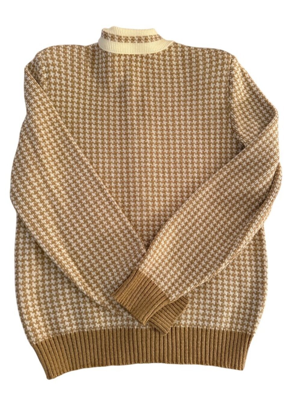 Mita Cardigan Womens Zip-up Cardigan Sweater Size 4 Tan Knit Houndstooth Vintage - Picture 2 of 10